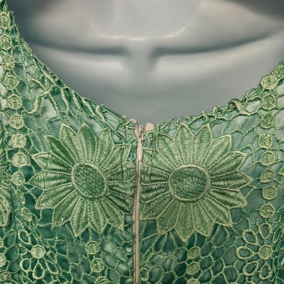 Handmade Seafoam Green Lace Crochet Floral Satin Formal Maxi formal Dress M/L - Picture 9 of 12